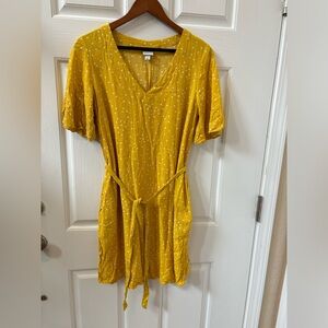 A New Day Golden Yellow White Polka Dot Dress Women’s Mid Length Short Sleeve M